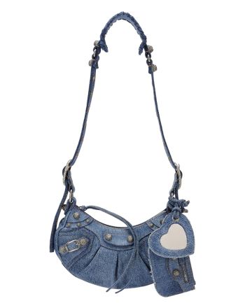 Balenciaga Le Cagole Shoulder Bag In Denim With Rhinestone Blue